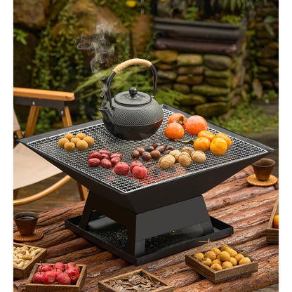 Outdoor Fire Pit 18.5 Inch Heavy Duty BBQ Grill Bowl with Combustion Grate Ash Collector Fireproof Cover Charcoal Hook for Backyard Patio Garden Camping