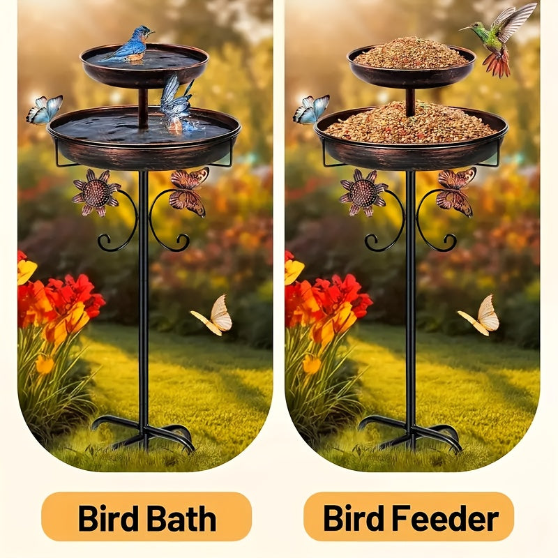 Bird Bath | Heavy Duty Metal Double Layer 5-Claw Base Garden Courtyard