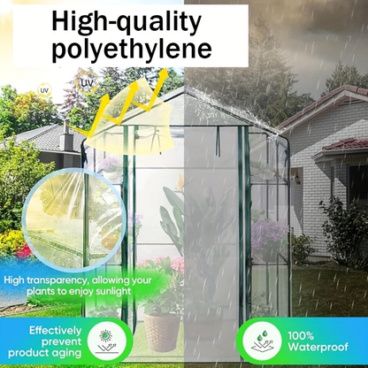 Portable Greenhouse 4.7x4.7x6.4ft with 14 Shelves, Heavy Duty PE Cover Walk-In Garden Greenhouse for Outdoors & Indoors, Clear