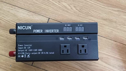 DC to AC Inverter 4000W 5500W 6500W 16000W Peak DC 12V to AC 110V High Power Car Inverter with USB Ports US Sockets Cooling Fan Overload Protection for RV Truck Outdoor Emergency