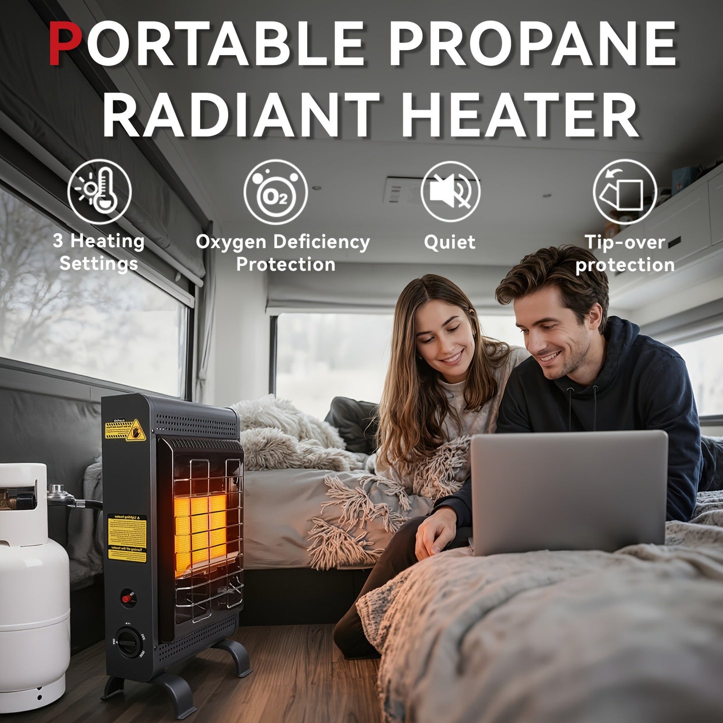 Infrared Propane Heater 18,000 BTU Indoor & Outdoor, Cabinet Heater with ODS & Tip-Over Protection, 3 Heat Modes, 450 Sq Ft Coverage, 69-Hr Burn – Patio, Garage, Camping, Greenhouse