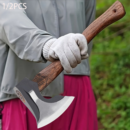 Splitting Axe Forged Carbon Steel 15.6-Inch with Handcrafted Wooden Grip, Professional Backyard Hatchet for Wood Chopping, Gardening and Camping — Single or 2-Pack