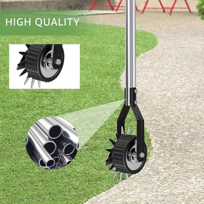 Wheeled Lawn Edger Manual Rotary Trimmer with 3/4-Section Stainless Steel Handle – Walk-Behind Grass Edger for Sidewalk, Driveway & Yard Weeding