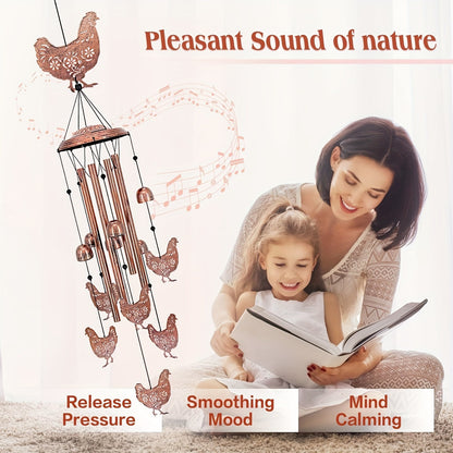 Wind Chime Outdoor Chicken Farmhouse Decor - Aluminum Tube Soothing Sound Garden Porch Patio Hanging Ornament