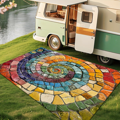 Indoor Outdoor Area Rug – Multicolor Mosaic Pattern, Machine Washable, Rubber Backing, Large Floor Mat for Living Room, Patio, Porch, Cafe & Office