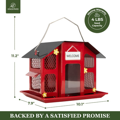 Metal Bird Feeder for Outside - 4 Lbs Large Capacity Hanging Wild Bird Feeder