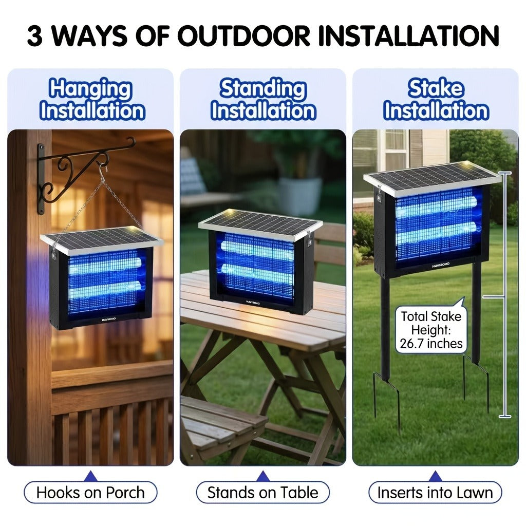 Solar Bug Zapper Outdoor 4500V | Mosquito Killer Wireless Portable | Fly Zapper Electric Trap with 10ft Cord | Bug Zapper for Patio Backyard Garden