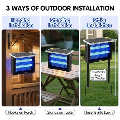 Solar Bug Zapper Outdoor 4500V | Mosquito Killer Wireless Portable | Fly Zapper Electric Trap with 10ft Cord | Bug Zapper for Patio Backyard Garden