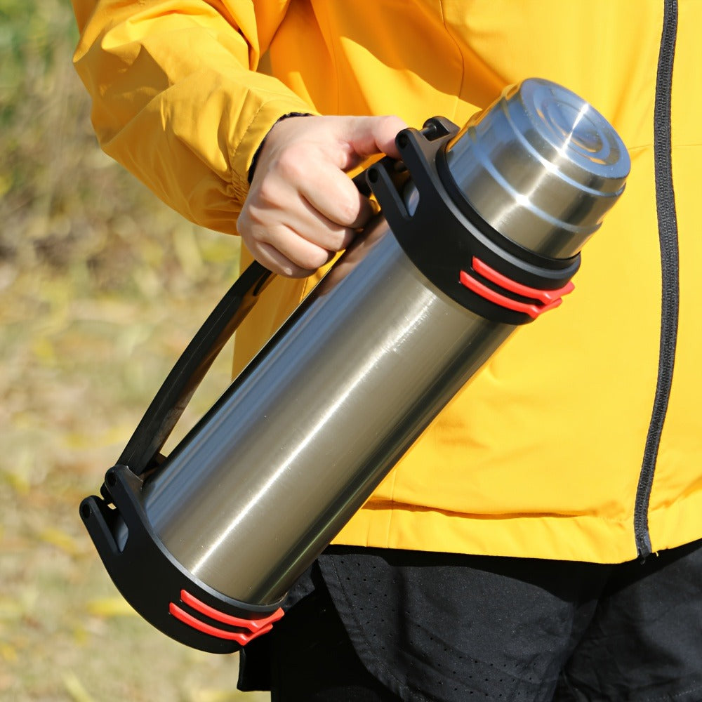 Insulated Water Bottle 2000ml 67oz Stainless Steel Vacuum Flask with Cup Handle Strap BPA Free Wide Mouth Hot Cold Drinks Camping Hiking Sports Gym Travel Gift