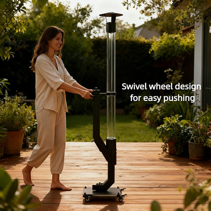 Wood Pellet Patio Heater Portable Gravity Feed Rocket Stove with Glass Tube Flame, Smokeless Non-Electric Outdoor Fire Pit for Backyard, Deck, Camping & RV, Available in 61" & 70" Models