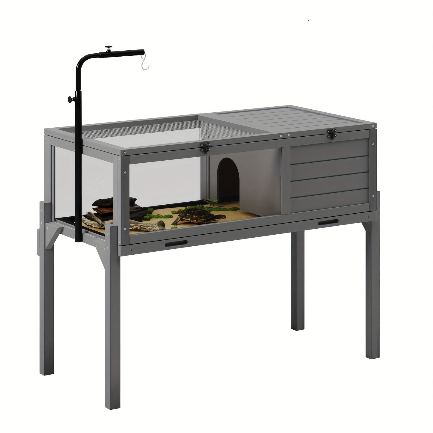 Large Tortoise Habitat Turtle Cage Enclosure with Detachable Legs Removable Roof Ramp Lamp Holder Indoor Outdoor
