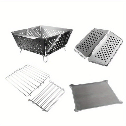 Wood Burning Camp Stove Portable Stainless Steel | Mini Folding Charcoal BBQ Grill | Lightweight Camping Wood Stove Burner | Outdoor Hiking Backpacking Accessory, 670g