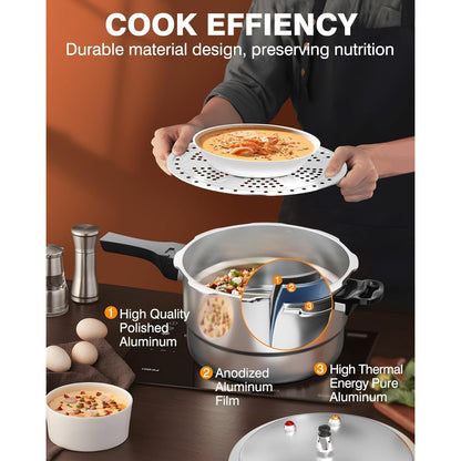 Pressure Cooker Aluminum with Canner Rack – Large Capacity 6QT 8QT 10QT Pressure Canner for Home Canning | Fast Cooking Safety Valve Gas & Induction Cooktop Compatible Batch Meal Prep