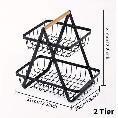 Fruit Basket Countertop 2-Tier Wire Organizer | Kitchen Storage Rack for Fruits Vegetables Bread
