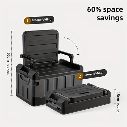 Folding Storage Box & Fishing Stool 2-in-1 – Large Capacity Portable Organizer with Backrest for Car Trunk, Outdoor Camping, Beach & Home Storage