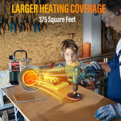 Portable Propane Heater 15,000 BTU with 8ft Hose & Piezo Igniter, 2-in-1 Propane Heater & Cooker, Tip-Over Protection, 3 Heat Settings – Camping, Garage, Patio, Ice Fishing, Hunting