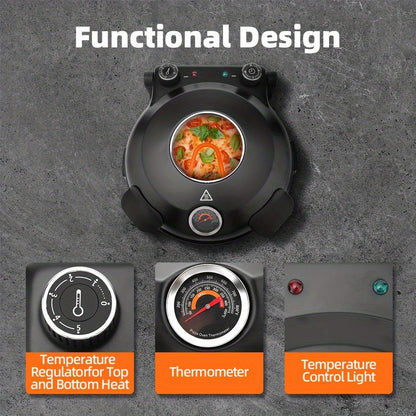 Pizza Oven Indoor 12-Inch Countertop – Heats Up to 800°F Electric Pizza Maker for Home | Fast Preheat, Crispy Crust, Indoor Pizza Grill Machine, Black