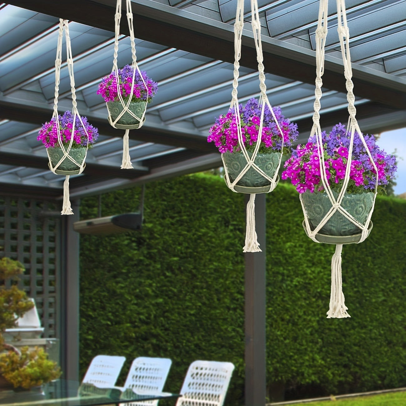 Macrame Hanging Planter Set of 4 Boho Rope Basket Plant Pot Holder for Indoor Outdoor - Decorative Hanging Organizer Net for Bedroom Living Room Garden Balcony Wall Decor