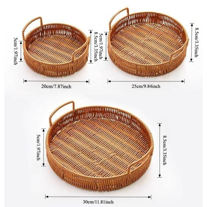 Woven Rattan Bread Basket Set of 3 Round Fruit Basket with Handles for Bread Fruit Vegetables Dim Sum Dining Table Catering Display Decor