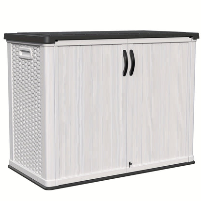 Outdoor Storage Shed 4x2 Resin Vertical Cabinet w/ Floor - White & Beige