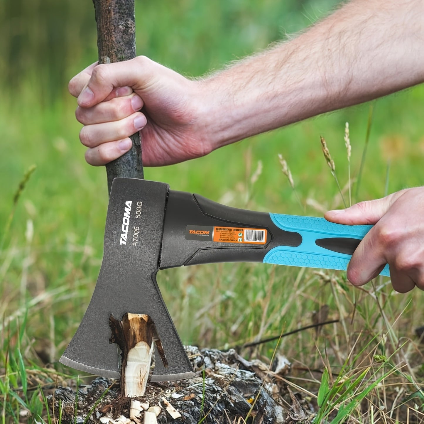 Camping Hatchet Mini Axe 10-Inch Forged High-Carbon Steel with Fiberglass Shock-Absorbing Handle, Portable Splitting Hatchet for Camping, Hiking, Chopping and Outdoor Survival