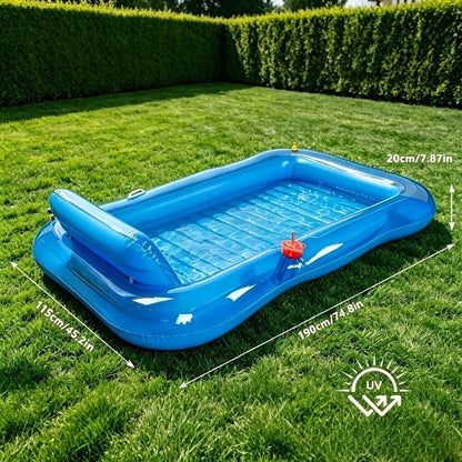 Inflatable Tanning Pool Lounger with Sprinkler | 74"x45" XL Pool Float with Pillow & Cup Holder for Adults