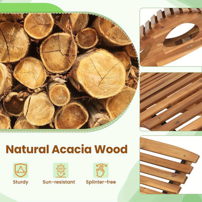 Acacia Wood Rocking Chaise Lounge Outdoor High Back Ergonomic Slatted Seat Stopper 350lb Patio Rocker for Deck Poolside Garden