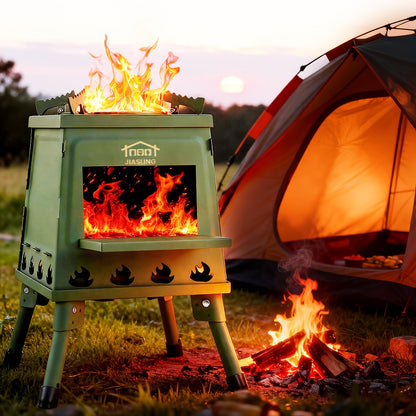 Foldable Wood Burning Camp Stove, Portable Outdoor Cooking Rocket Stove for Camping, Hiking, Picnics, BBQ & Travel – Compact Pot Stove for Wild Cooking