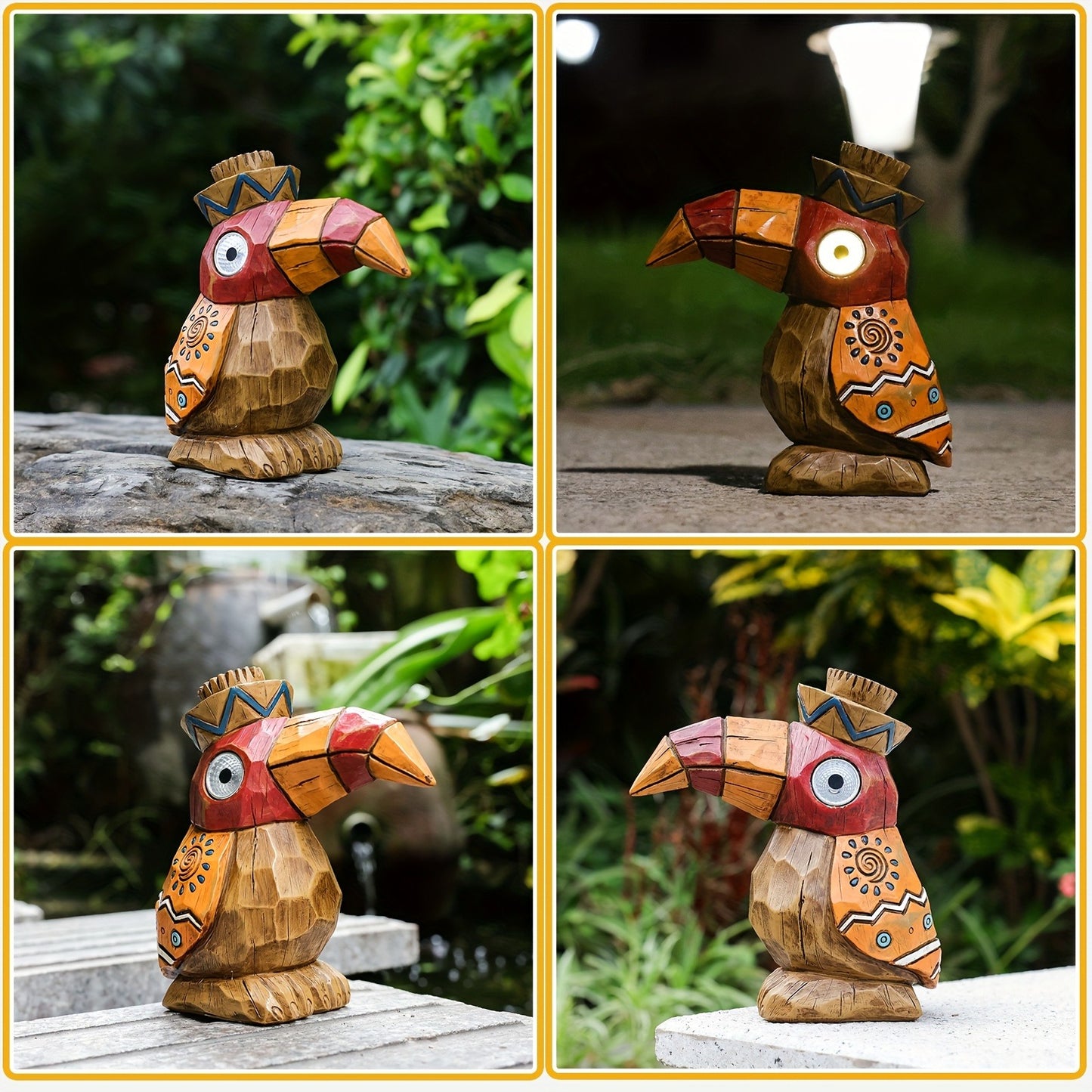 Solar Garden Statue – Tiki Woodpecker Bird Outdoor Light Sculpture for Patio, Pool & Yard Decor