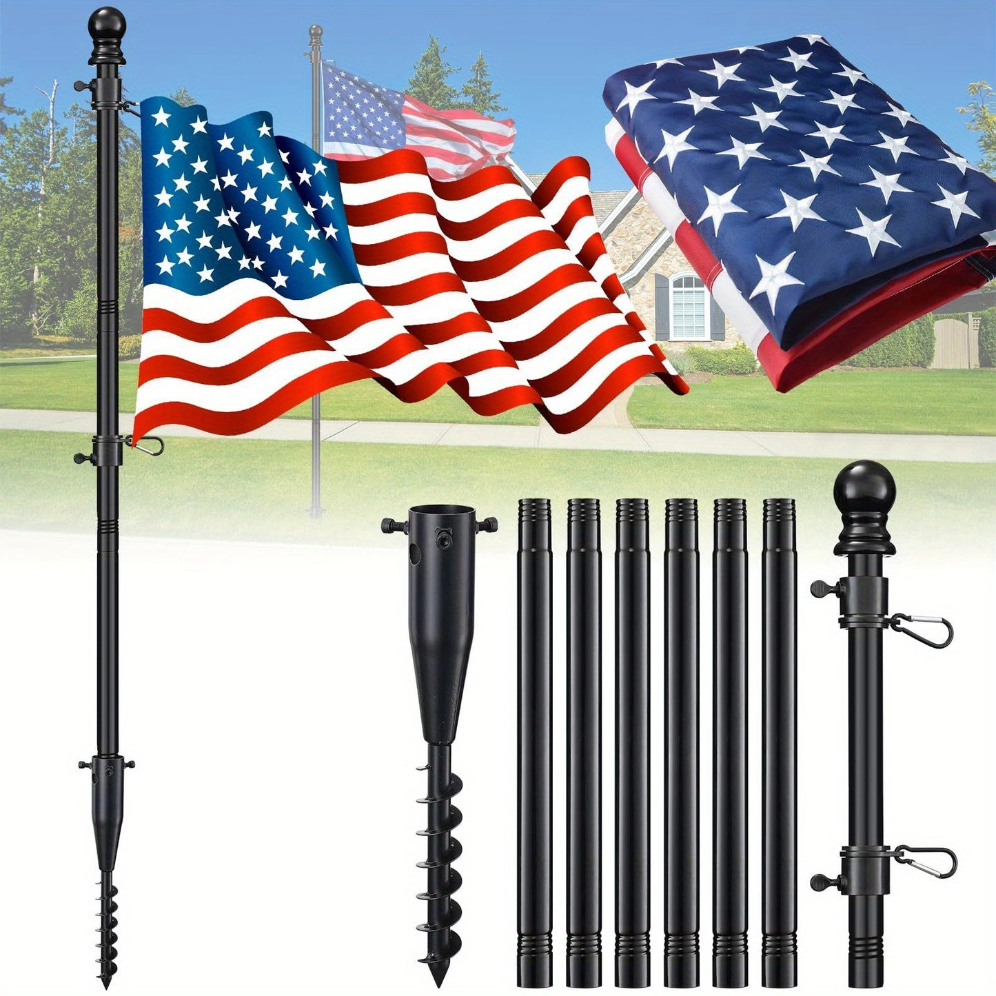 Spiral Ground Anchor 8FT – Tangle-Free Steel Flag Pole Kit for Outdoor RV Camping