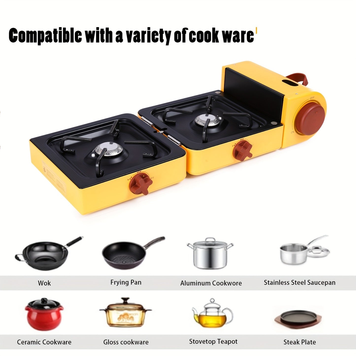 Portable Propane Stove 2-Burner 16000 BTU | Collapsible Camping Stove with Carrying Bag & Side Shelves | Adjustable Burners for Outdoor Cooking, Camping & Barbecue