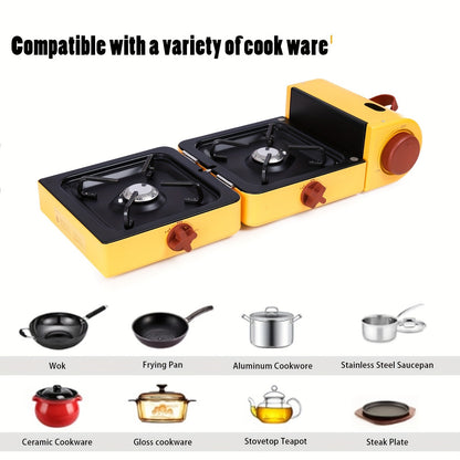 Portable Propane Stove 2-Burner 16000 BTU | Collapsible Camping Stove with Carrying Bag & Side Shelves | Adjustable Burners for Outdoor Cooking, Camping & Barbecue