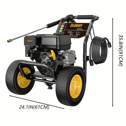 Gas Pressure Washer 3500PSI 2.6GPM 7.0HP 4-Stroke Engine 30-Foot Hose 5 Nozzles Off-Road Wheels Heavy Duty for Siding Driveway Car RV Paint Prep