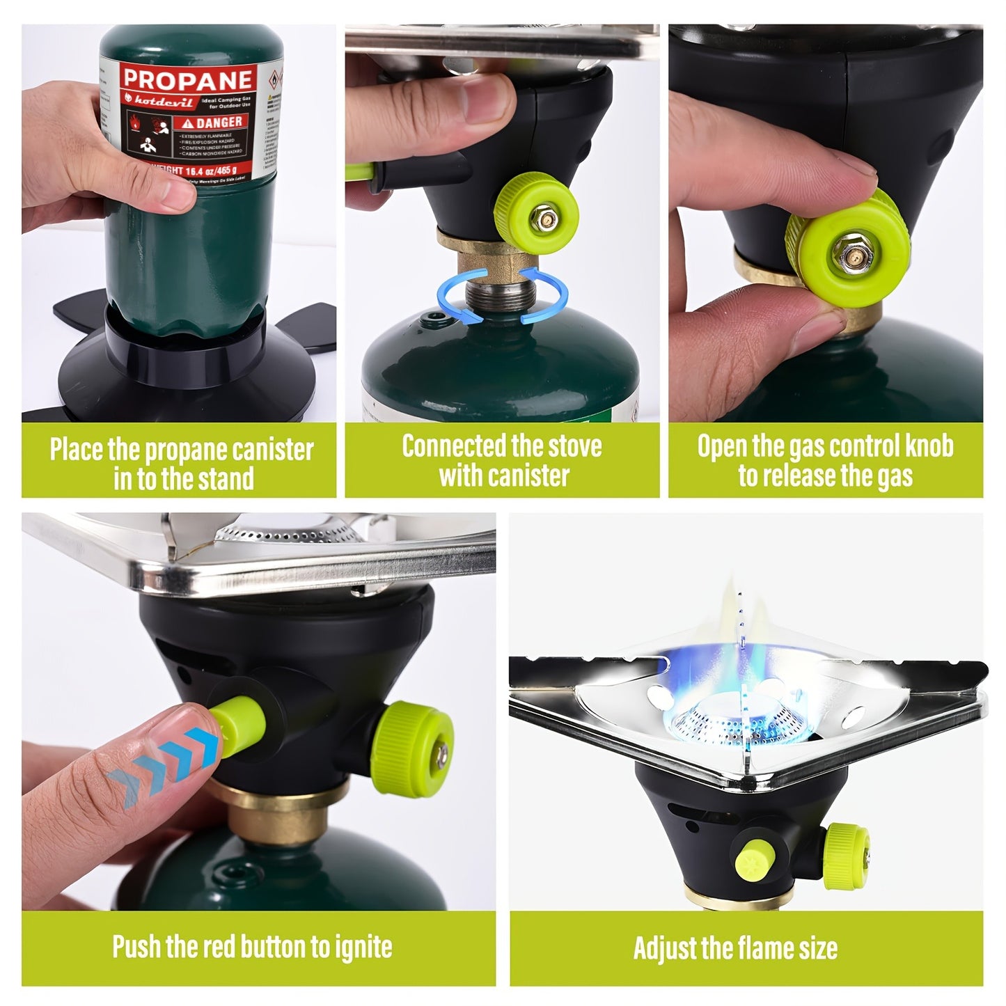 Backpacking Stove Bottletop Propane | Hotdevil HD-5005 Lightweight Camping Stove with Instant Ignition | Propane & MAPP Gas Compatible | For Hiking, Outdoor Cooking & Emergency Use