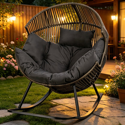 Egg Chair Outdoor Wicker PE Rattan Oversized Patio Lounge Chair with Cushion Rocking Egg Chair for Backyard Balcony Garden Beige Black Black/Rattan
