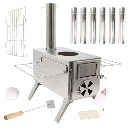 Portable Stainless Steel Wood Burning Camp Stove, Foldable Backpacking Rocket Stove for Outdoor Camping, Hiking & Survival