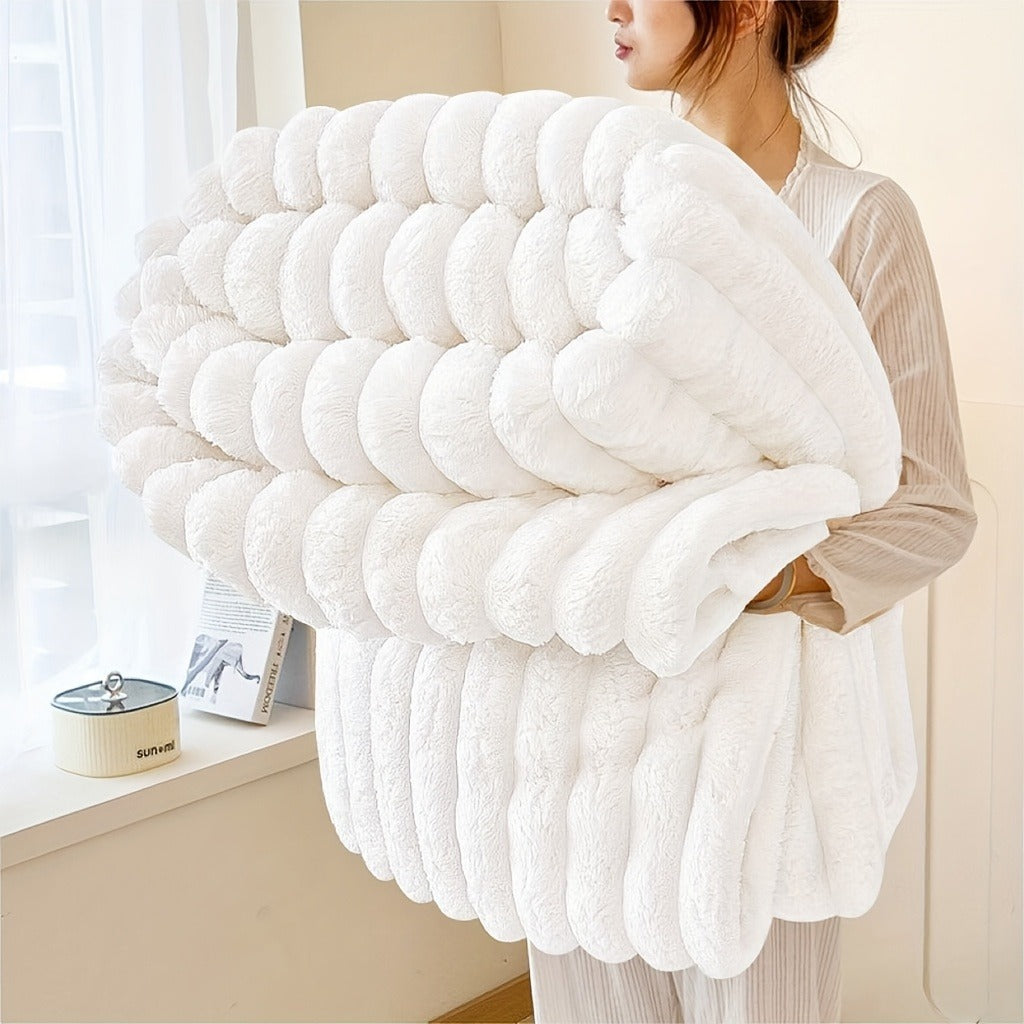 Fleece Blanket Double-Sided 3D Faux Rabbit Fur Throw – Ultra-Soft Thick 300-350g/m² for Home, Office, Travel & Camping, Multiple Sizes & Colors