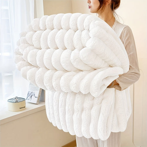 Fleece Blanket Double-Sided 3D Faux Rabbit Fur Throw – Ultra-Soft Thick 300-350g/m² for Home, Office, Travel & Camping, Multiple Sizes & Colors