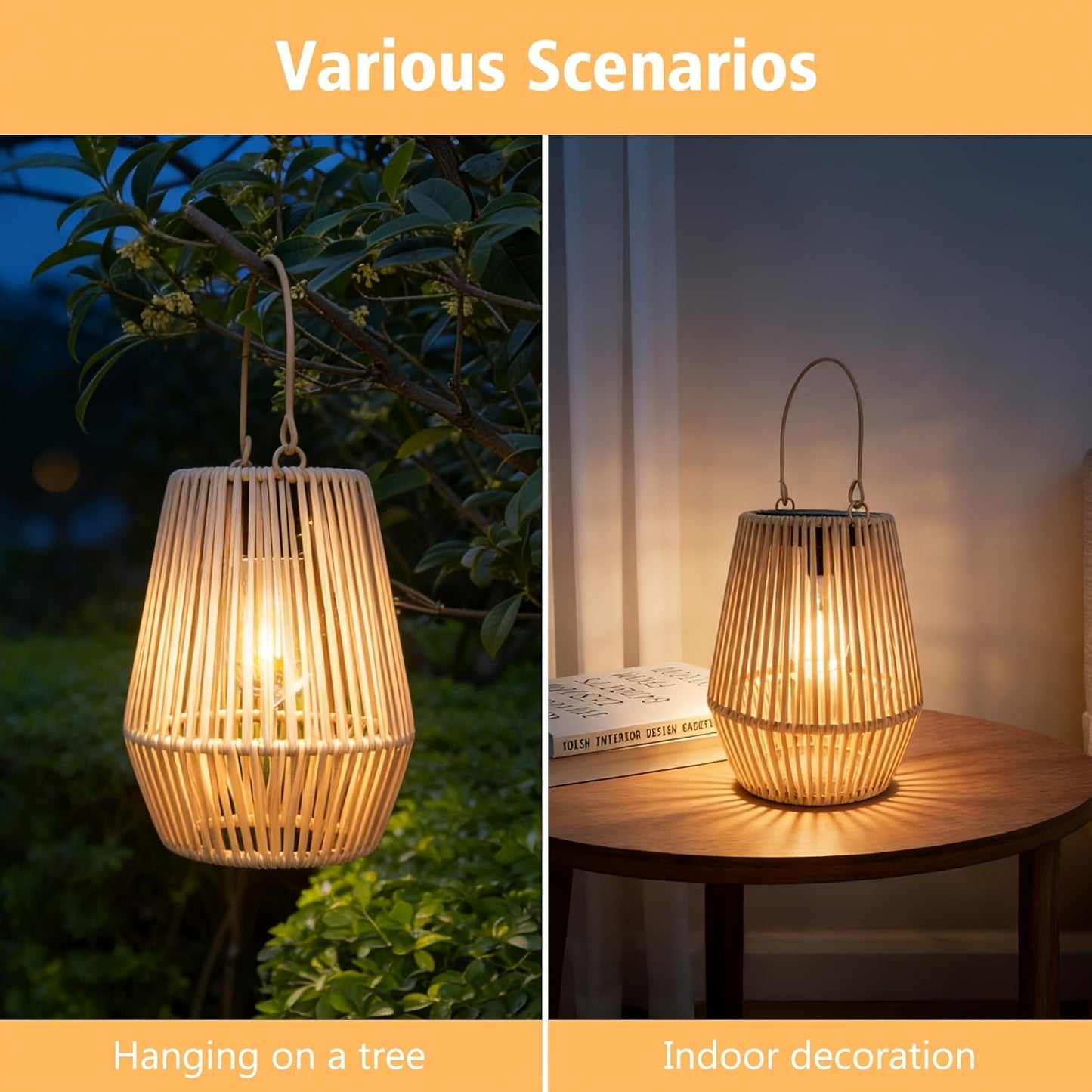 Solar Bamboo Lights Bohemian Style Outdoor Hanging Decoration for Garden Patio Deck Porch Tree Lawn Halloween Christmas 1/2/4pcs