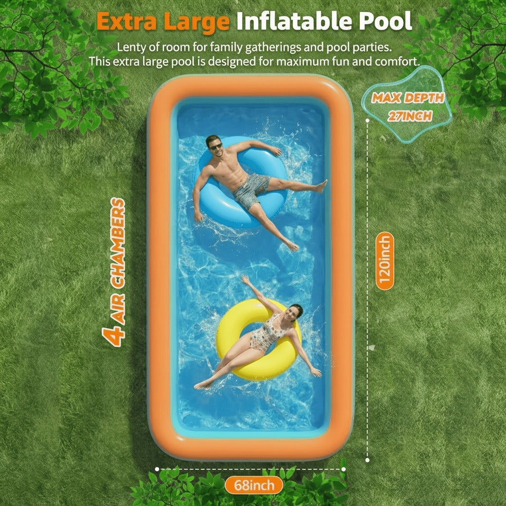 Inflatable Swimming Pool for Family Extra Large 120 Inch 4-Layer Thickened Outdoor Backyard Pool Quick Inflation Durable Kids Adults Summer Party