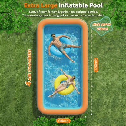 Inflatable Swimming Pool for Family Extra Large 120 Inch 4-Layer Thickened Outdoor Backyard Pool Quick Inflation Durable Kids Adults Summer Party