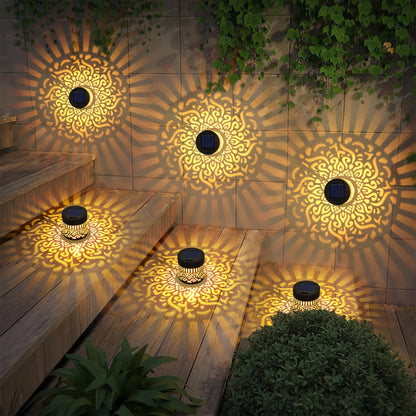 Solar Garden Lights Outdoor Waterproof IP65 Mandala LED Fence Wall Lights Metal Deck Step Lights for Yard Patio Courtyard Pathway Decoration Festival Gift 1/2/4 Pack