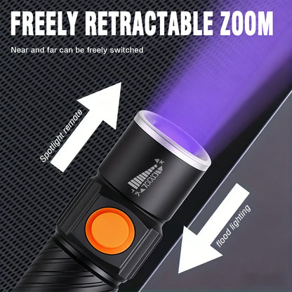 UV Flashlight Black Light 395nm USB Rechargeable - Ultraviolet Torch with 3 Modes for Pet Stain Detection, Bed Bug, Mold, Scorpion, Home & Outdoor Use