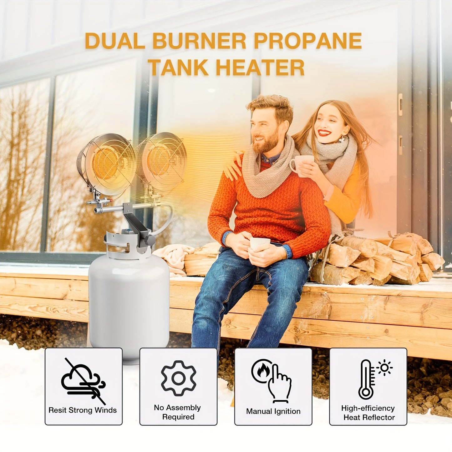 Propane Tank Top Heater 30000 BTU Outdoor Patio Heater with 3 Heat Settings, Tip-Over & Shut-Off Protection, Wind-Resistant Cast Aluminum Body for Camping, Garage, Porch & Job Site