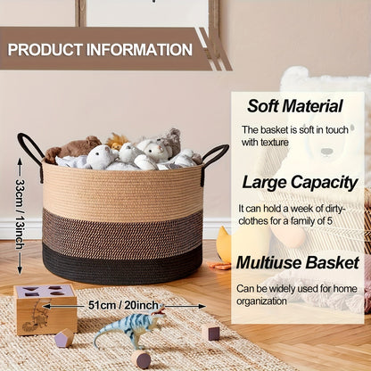 Rope Basket with Handles | Large Capacity Storage Organizer for Blankets, Clothes & Plants – Soft Polyester, Multiple Colors