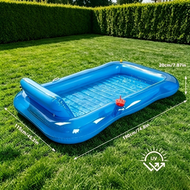 Inflatable Tanning Pool Lounger with Sprinkler | 74"x45" XL Pool Float with Pillow & Cup Holder for Adults