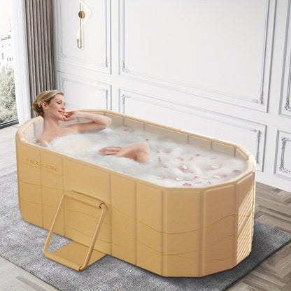Foldable Portable Hot Tub & Ice Bath Soaking Tub | Large Freestanding Bathtub, Dual Drainage, Home & Outdoor Cold Plunge Tub