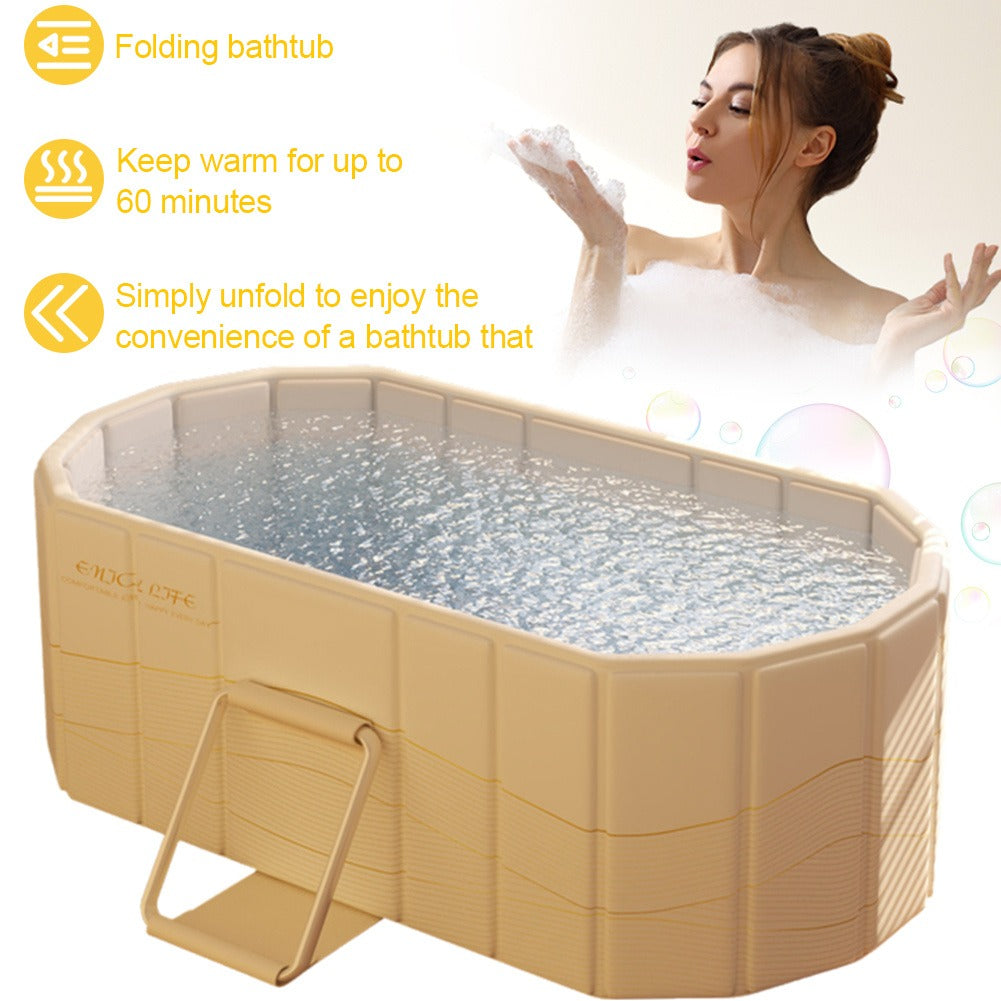 Ice Bath Tub Foldable Portable with Dual Drainage – Collapsible Cold Plunge & Hot Bath Tub, Freestanding Home Bathtub for Adults Indoor Outdoor