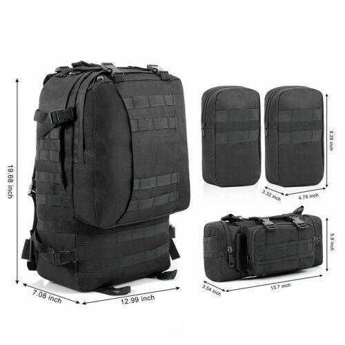 60L Large Backpack Daypack  with 3 MOLLE Bags Military Grade Tactical Outdoor