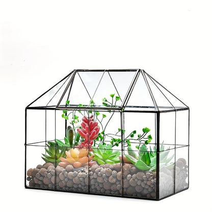 Geometric Glass Terrarium with Swing Lid 9.84x5.31x7.87 Inch Victorian Wardian Case for Succulents Cactus Air Plants Ferns Indoor Desktop Decor Black